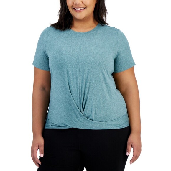 ID Ideology Plus Size Active Solid Twist-Front Top, Sequoia, 3X - Picture 1 of 1